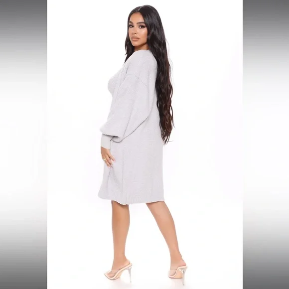 Fashion Nova Living In It Cozy 3-Piece Short Set - Heather Grey XS - NWT - Picture 4 of 8